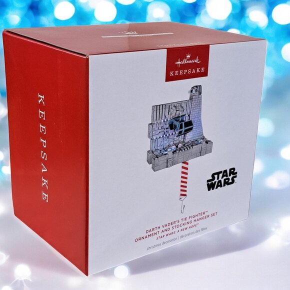 2024 Hallmark Star Wars Darth Vaders Tie Fighter Ornament & Stocking Hanger Set - Picture 1 of 7